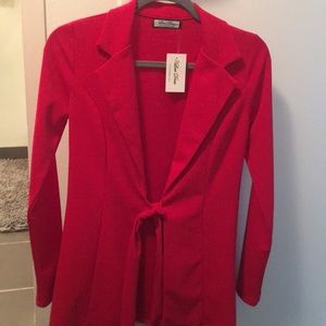 red front tie blazer